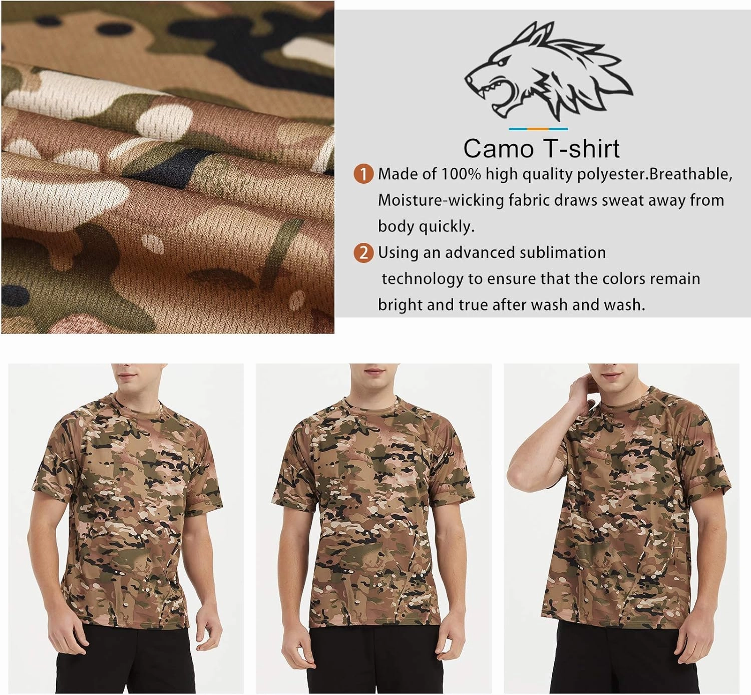 Wisdom Leaves Men Camo T-Shirt,Lightweight Performance Tee
