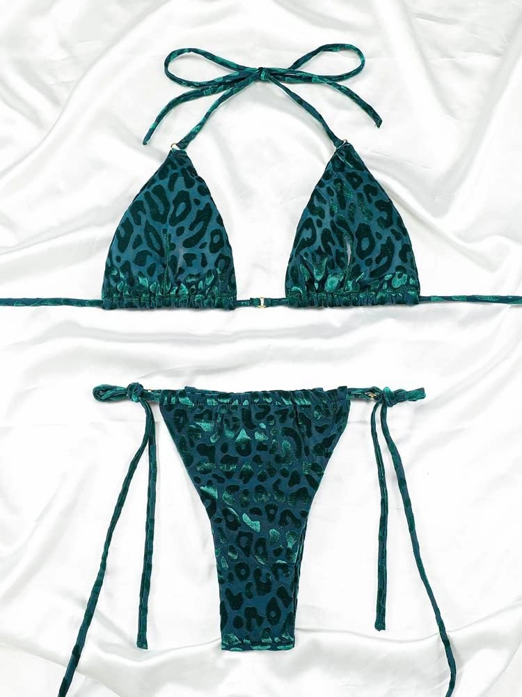 Women Halter String Bikini Set Sexy Thong Cheeky Two Piece Swimsuits Solid Color Bathing Swimwear
