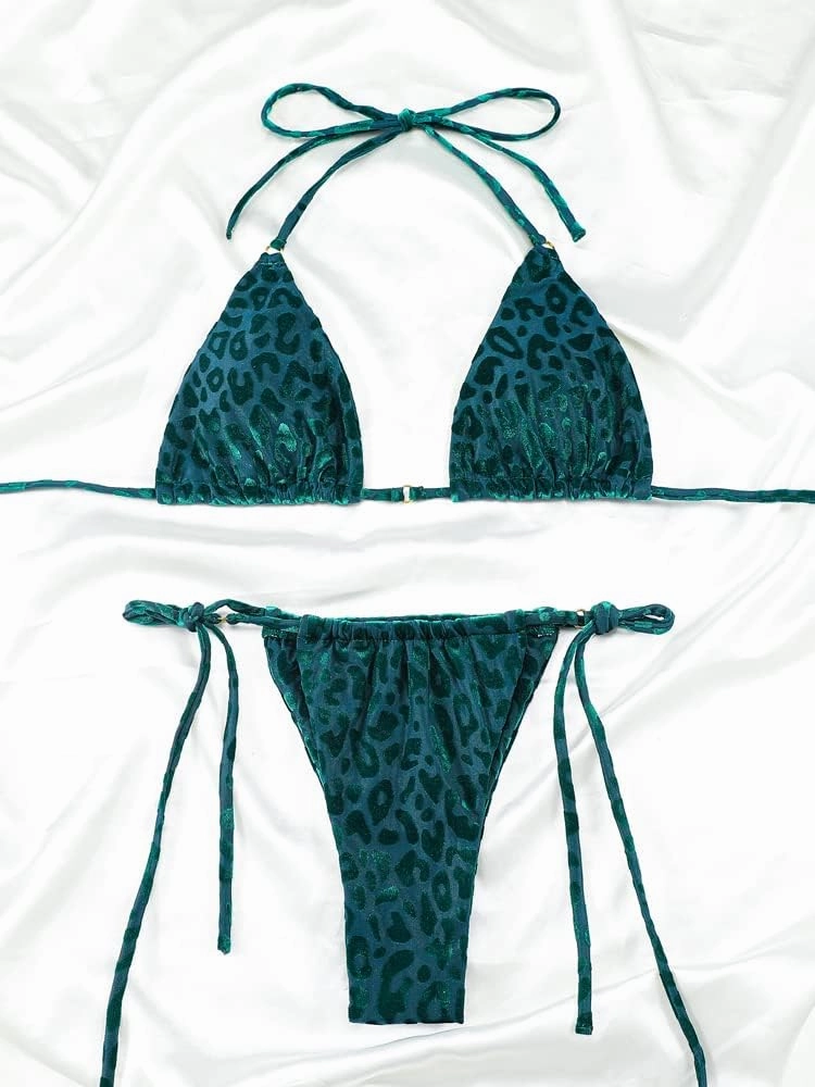 Women Halter String Bikini Set Sexy Thong Cheeky Two Piece Swimsuits Solid Color Bathing Swimwear