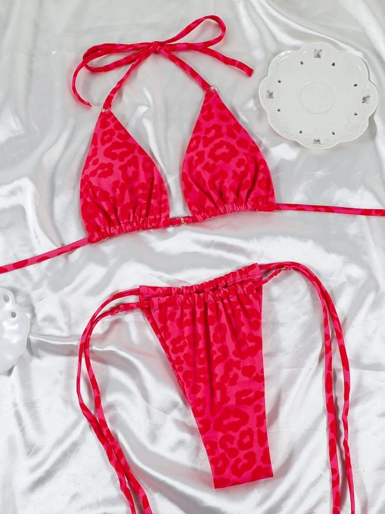 Women Halter String Bikini Set Sexy Thong Cheeky Two Piece Swimsuits Solid Color Bathing Swimwear