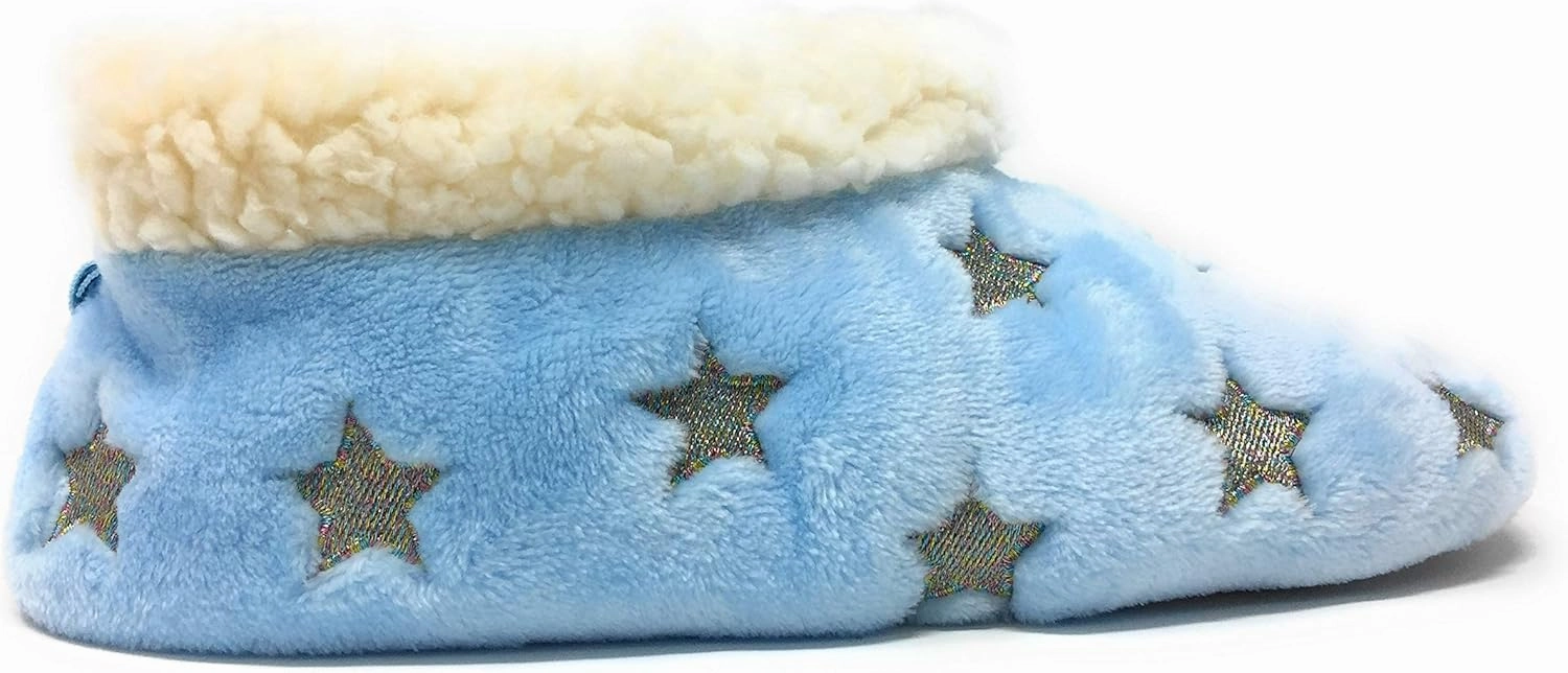 Women’s The Starz Plush Slippers, Cute Fuzzy Sherpa Slippers, Glitter and Stars House Indoor Shoes
