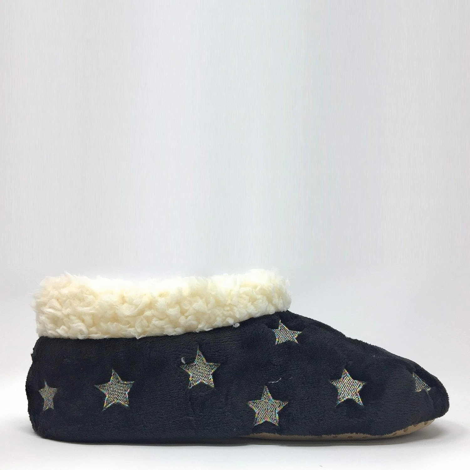 Women’s The Starz Plush Slippers, Cute Fuzzy Sherpa Slippers, Glitter and Stars House Indoor Shoes