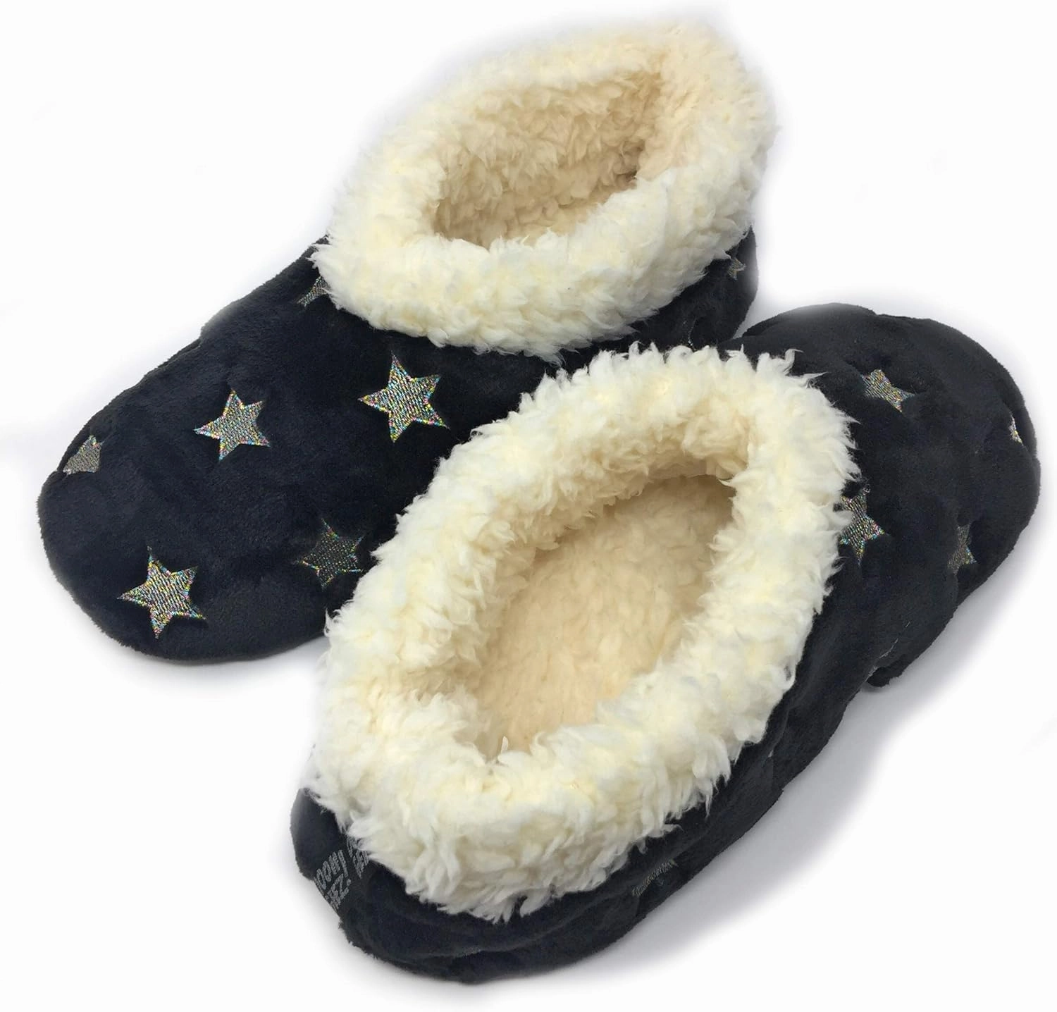 Women’s The Starz Plush Slippers, Cute Fuzzy Sherpa Slippers, Glitter and Stars House Indoor Shoes