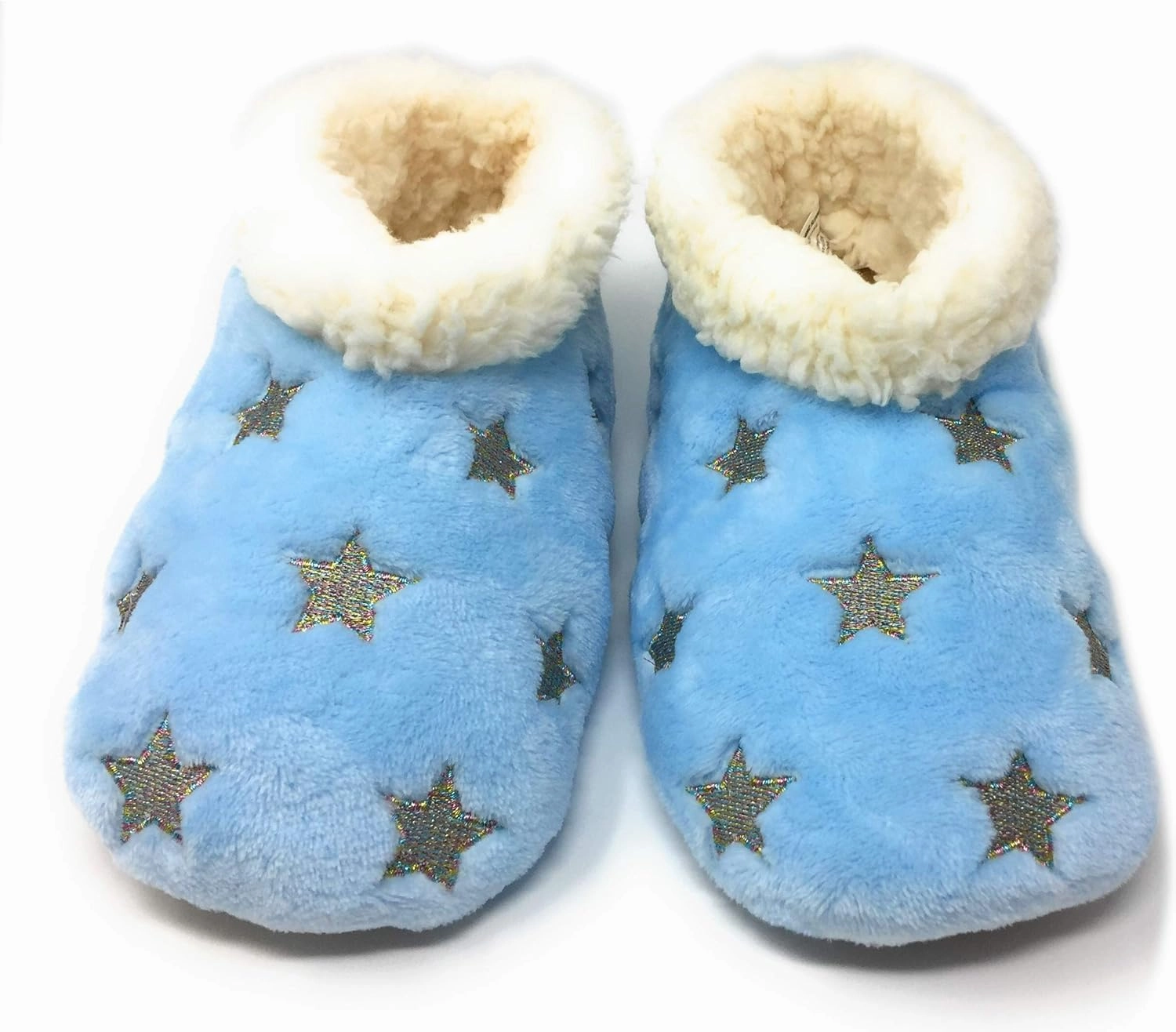 Women’s The Starz Plush Slippers, Cute Fuzzy Sherpa Slippers, Glitter and Stars House Indoor Shoes