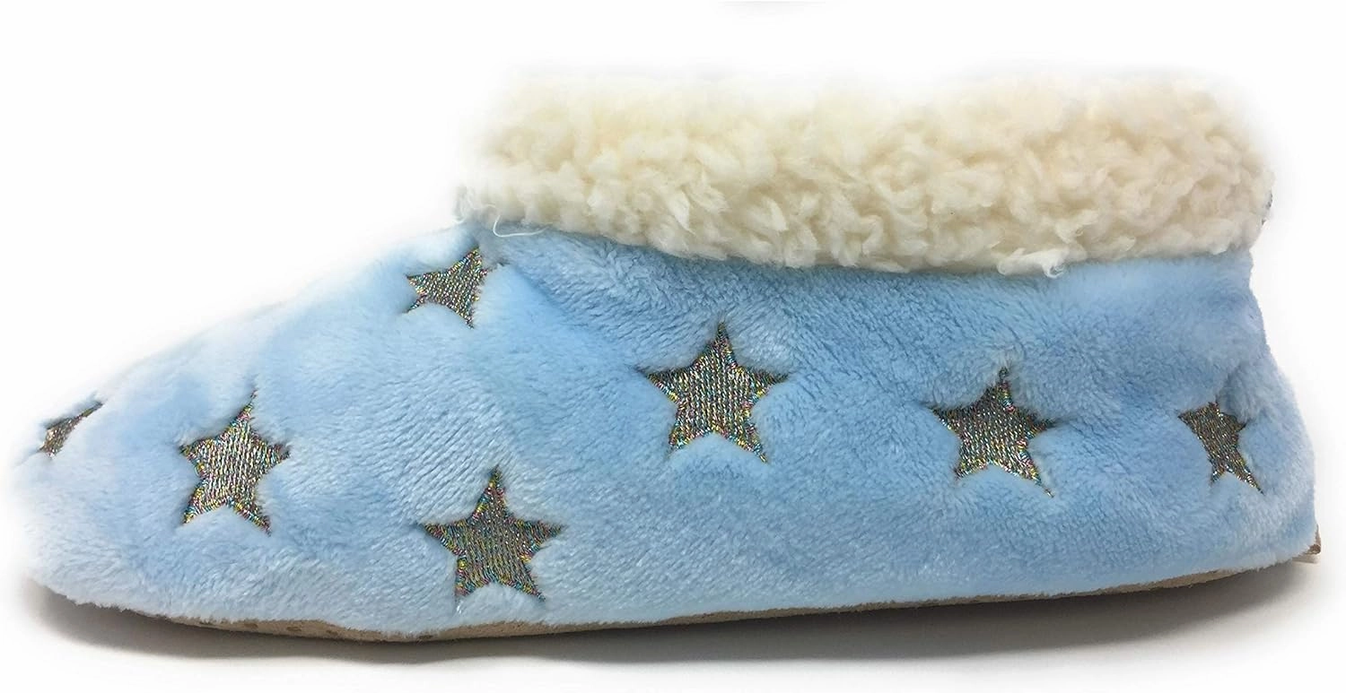 Women’s The Starz Plush Slippers, Cute Fuzzy Sherpa Slippers, Glitter and Stars House Indoor Shoes