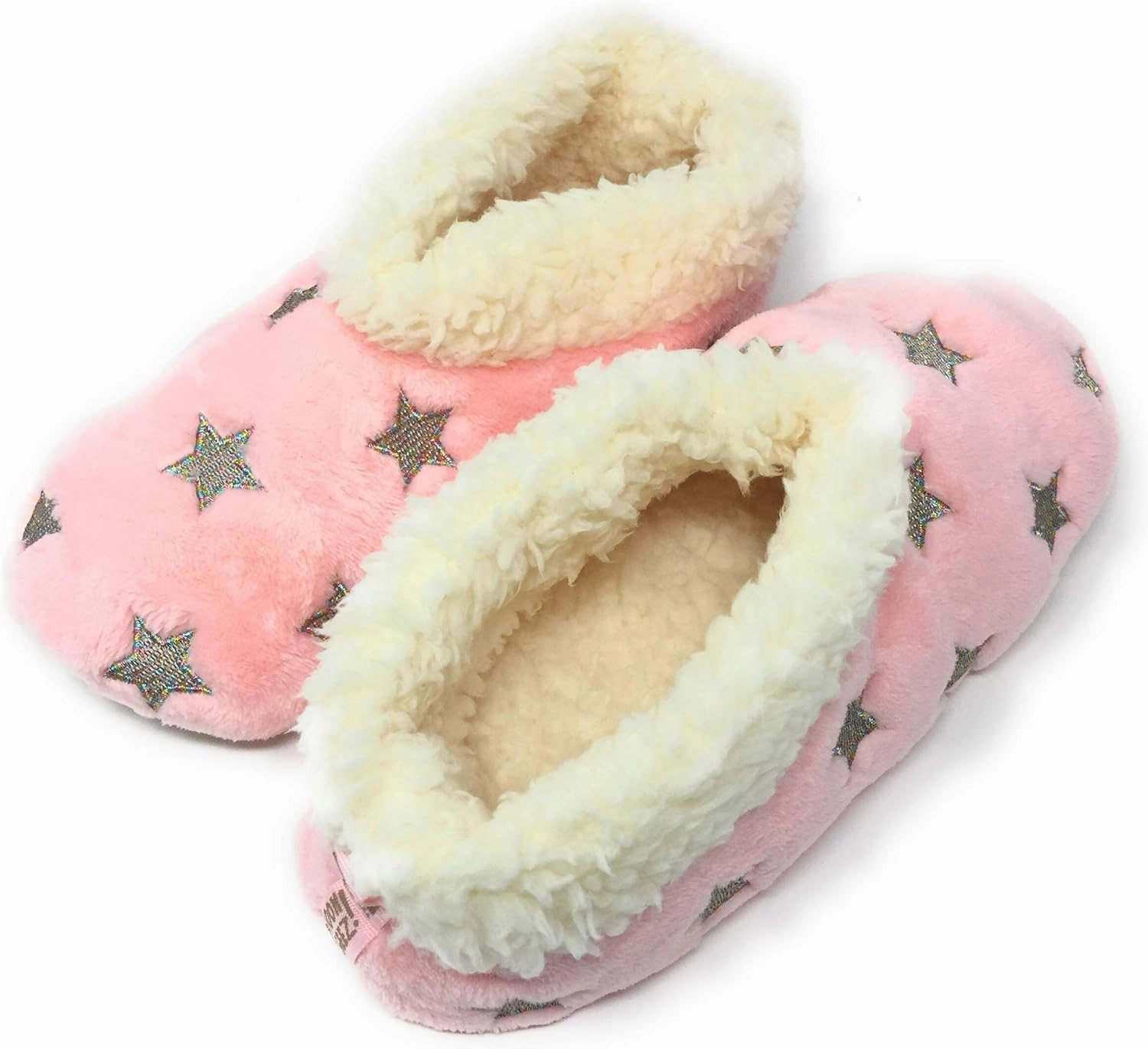 Women’s The Starz Plush Slippers, Cute Fuzzy Sherpa Slippers, Glitter and Stars House Indoor Shoes