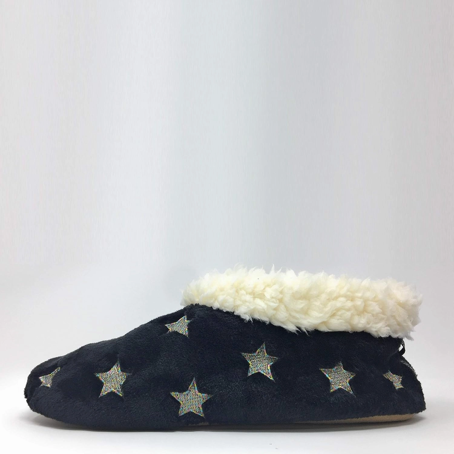 Women’s The Starz Plush Slippers, Cute Fuzzy Sherpa Slippers, Glitter and Stars House Indoor Shoes