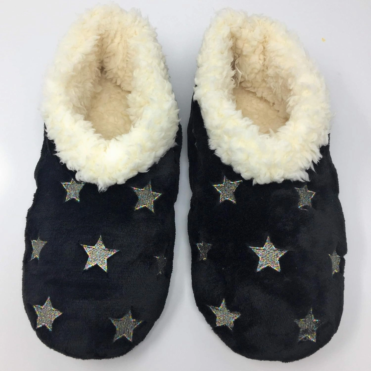 Women’s The Starz Plush Slippers, Cute Fuzzy Sherpa Slippers, Glitter and Stars House Indoor Shoes