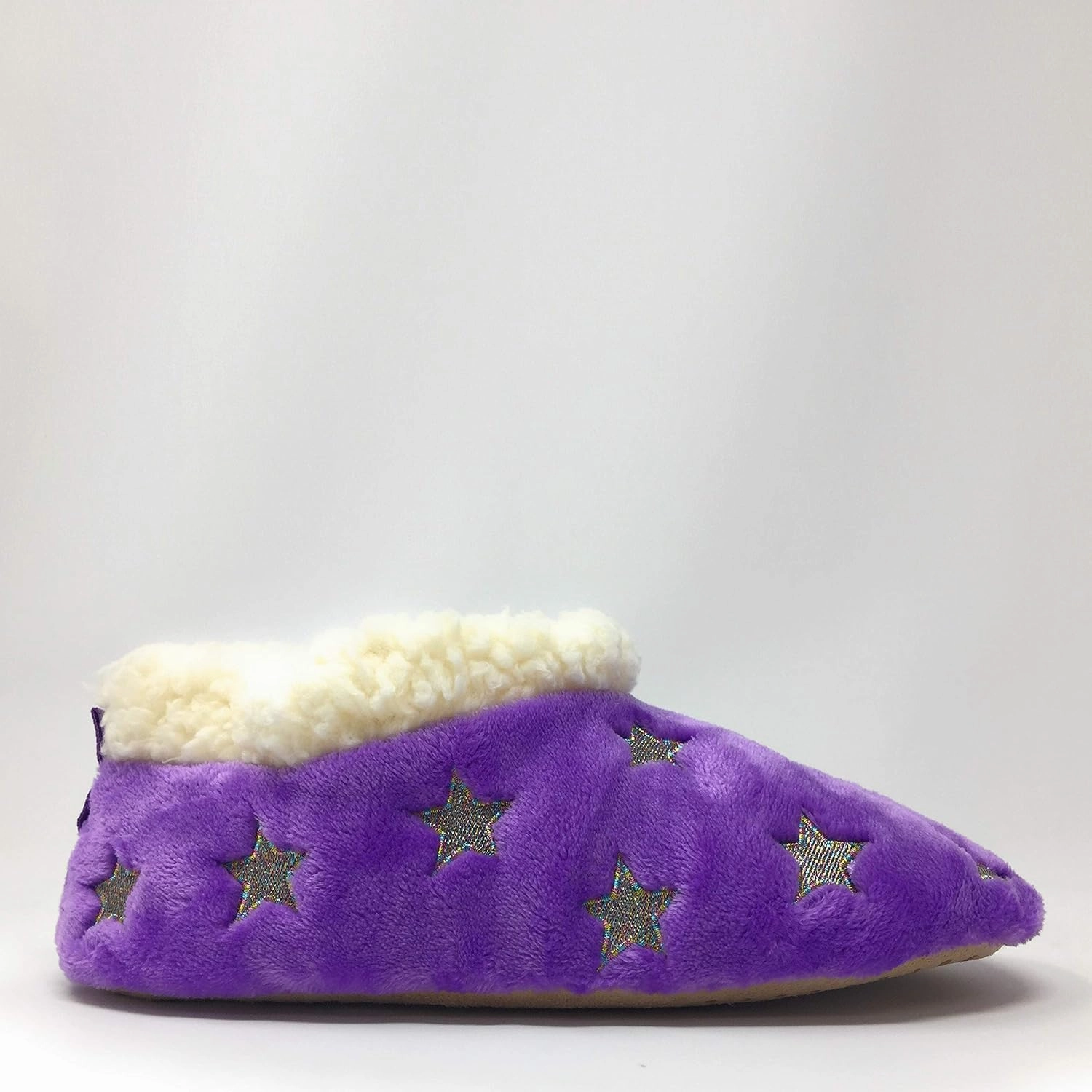Women’s The Starz Plush Slippers, Cute Fuzzy Sherpa Slippers, Glitter and Stars House Indoor Shoes