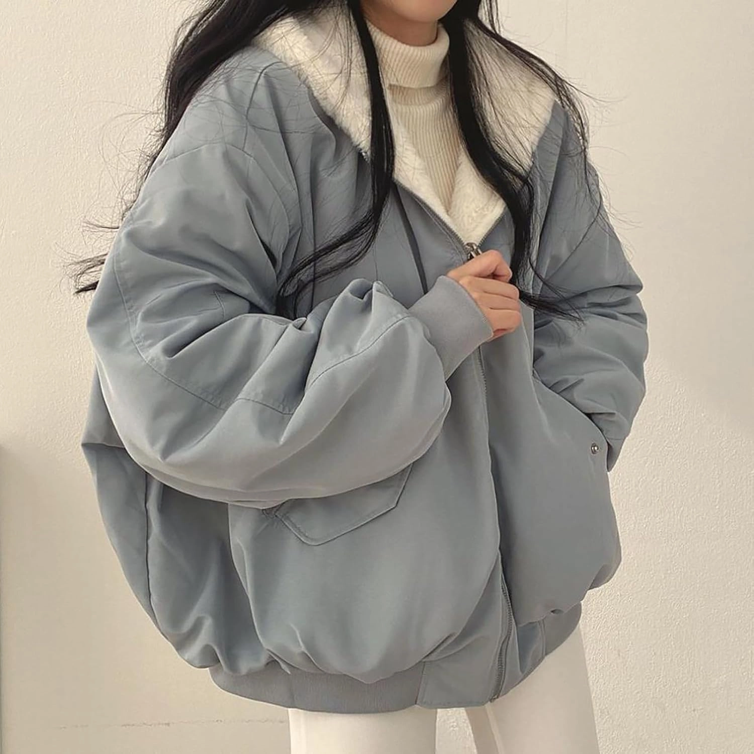 Women's Thick Padded Coat Loose Casual Solid Color Winter Warm Fleece Lined Hooded Long Sleeve Outwear, S-XL