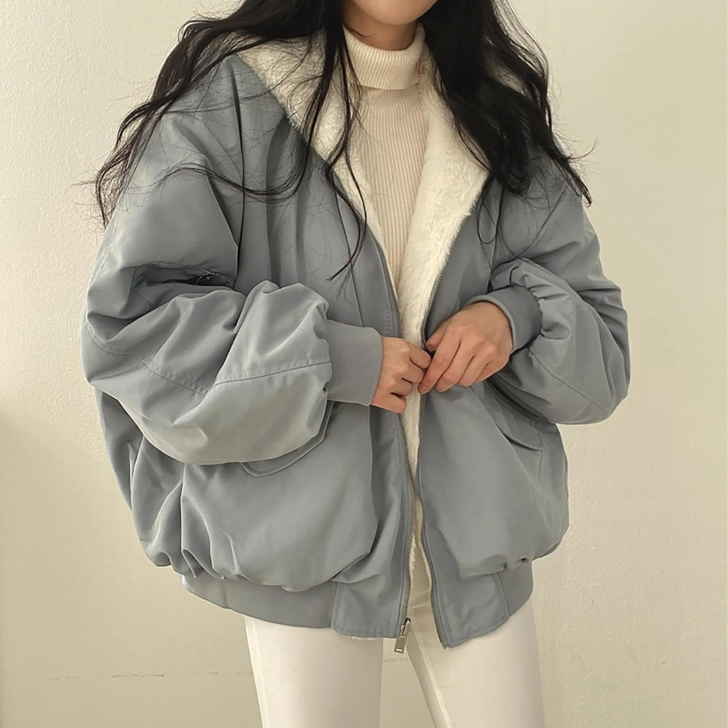 Women's Thick Padded Coat Loose Casual Solid Color Winter Warm Fleece Lined Hooded Long Sleeve Outwear, S-XL