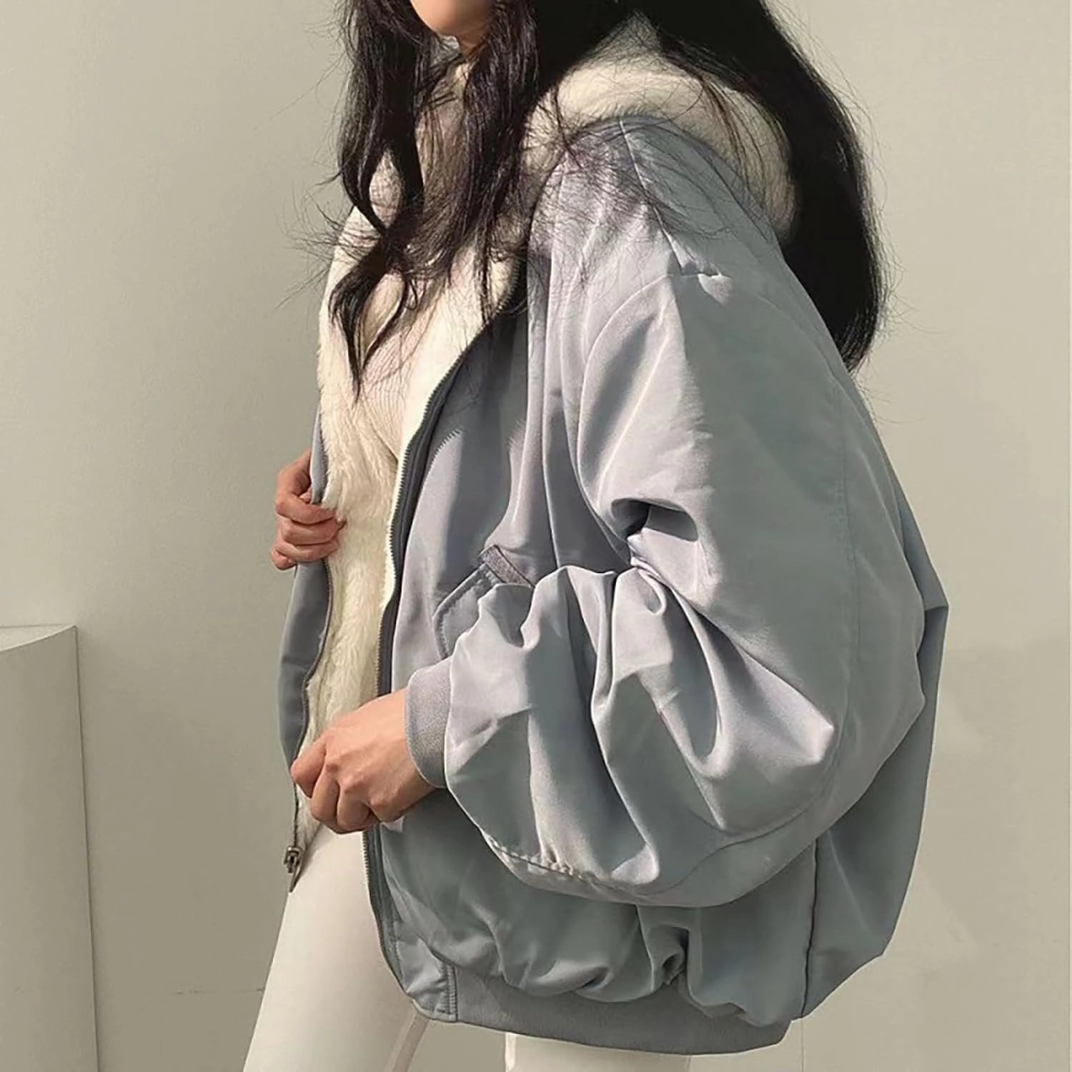 Women's Thick Padded Coat Loose Casual Solid Color Winter Warm Fleece Lined Hooded Long Sleeve Outwear, S-XL