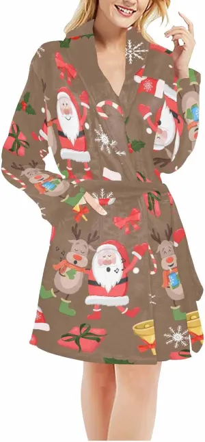Womens Bathrobe Bear Winter Forest Landscape Womens Plush Soft Robe Fluffy, Warm, Fleece Sherpa Shaggy Bathrobe