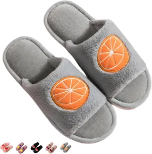 Women's Strawberry Slippers Non-Slip Indoor House Shoes Cute Fruit Plush Cozy Open Toe Cotton Bedroom Home Slippers with Memory Foam Lightweight Travel Portable