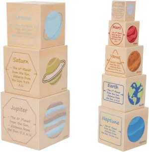Wooden Eight Planets Nesting Blocks for Kids 3 , Montessori Sorting & Stacking Cube Boxes, Preschool Educational Science Toy Set for Toddlers Boys & Girls―Learning Solar System (8 Pcs)
