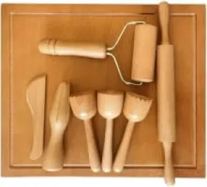 Wooden Playdough Tools Sets for Kids,Sensory Play Tough Kits Toys,8pcs Handle Clay Modeling,Art and Craft Activity Supplies(KD-001-playdough)