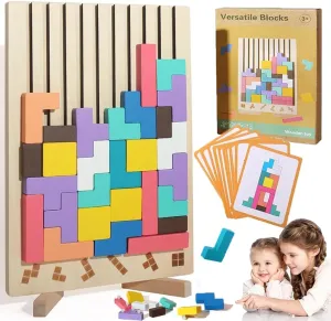 Wooden Stacking Puzzle Toy Tetris, 3D Wooden Tetris Puzzle Montessori Toy Art, Giant Tetris Board Game, Wood Stacking Blocks Stress Toys for Family Easter Activity, Home Decor (1Pcs)