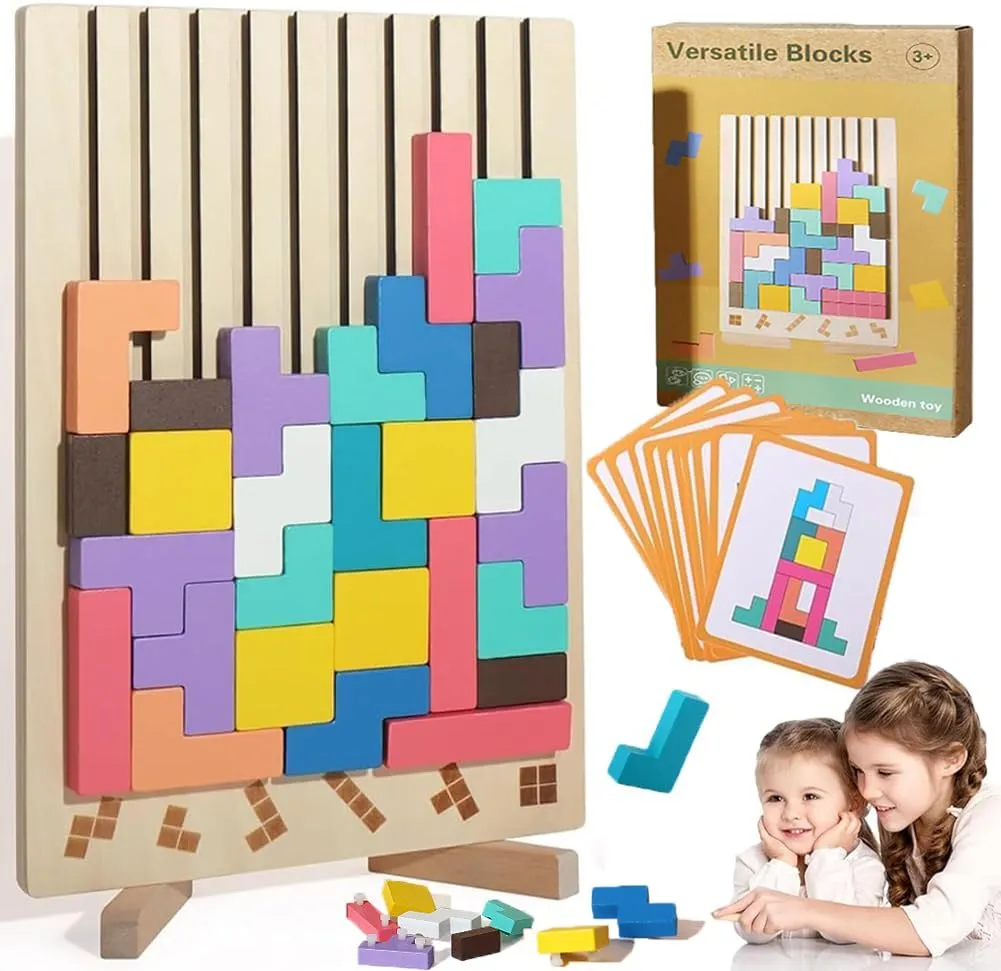 Wooden Stacking Puzzle Toy Tetris, 3D Wooden Tetris Puzzle Montessori Toy Art, Giant Tetris Board Game, Wood Stacking Blocks Stress Toys for Family Easter Activity, Home Decor (1Pcs)