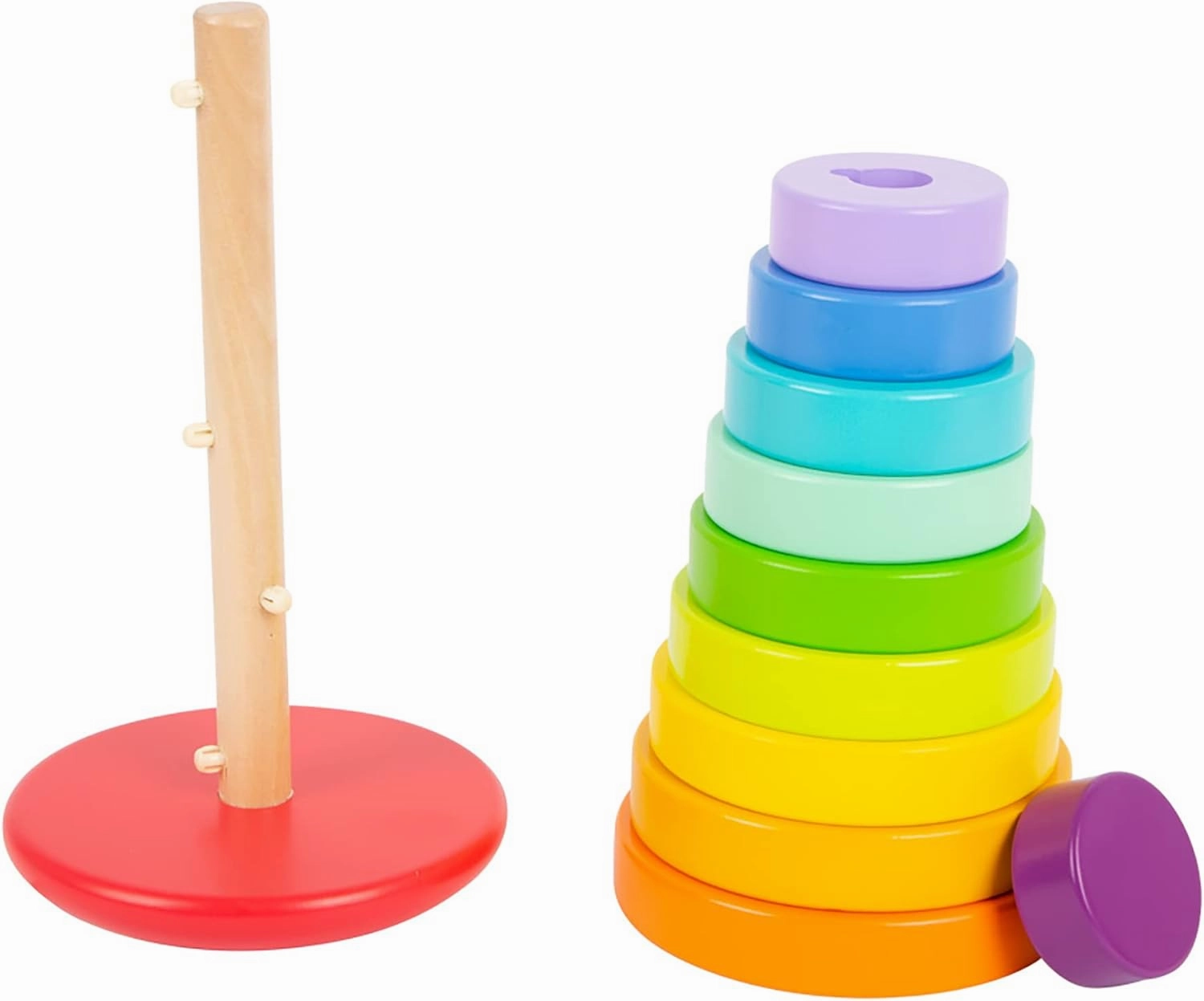 Wooden Large Rainbow Stacking Tower by Small Foot – Babies Learn Hand-Eye Coordination, Patterns and Colors While Developing Fine Motor Skills – Classic Educational Game for Toddlers – Ages 18  months