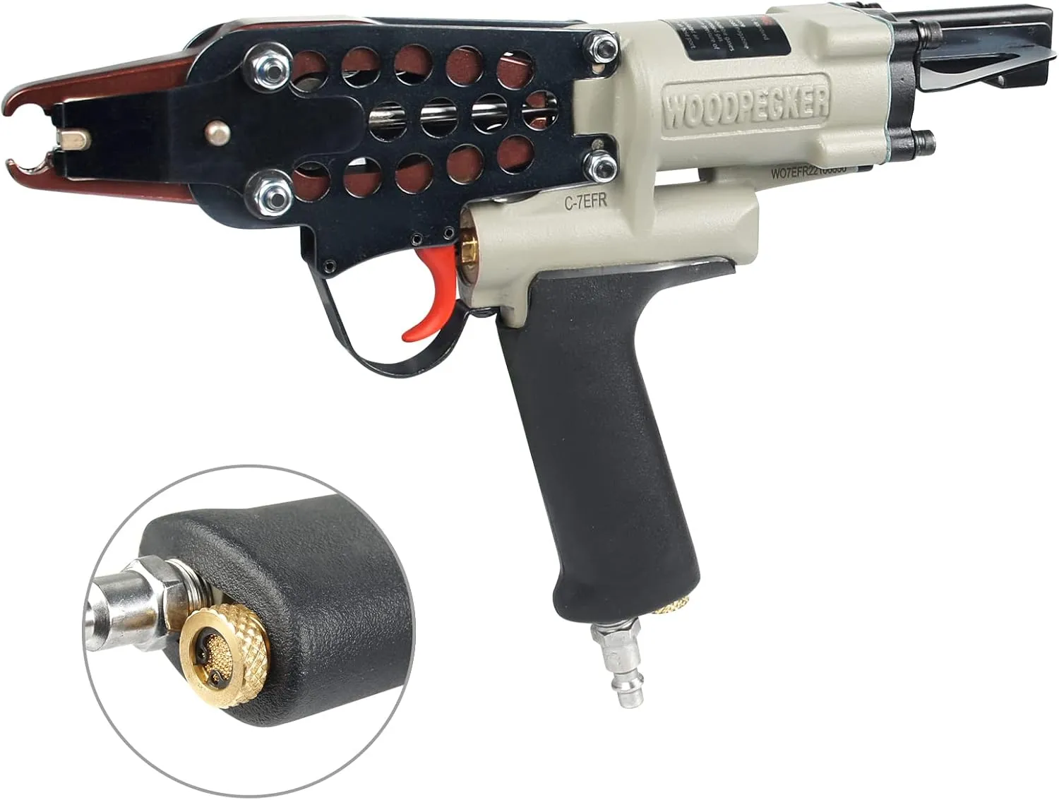 WOODPECKER C-7EFR 15 Gauge 3/4-Inch Air Hog Ring Gun with Variable Speed Control, 7.0 mm to 8.0 mm Closing Diameter, Pneumatic Hog Ring Plier Tool for Fencing, Cages, Fastening