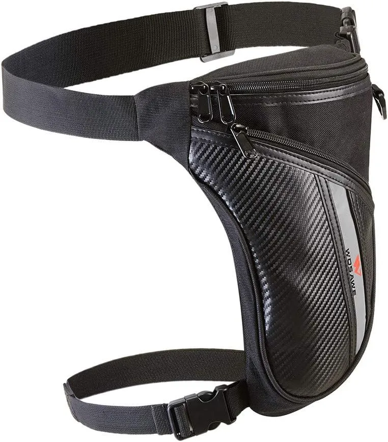 WOSAWE Motorbike Leg Drop Bag Camping Waist Pack Motorcycle Hip Bag with Key Ring, Black A