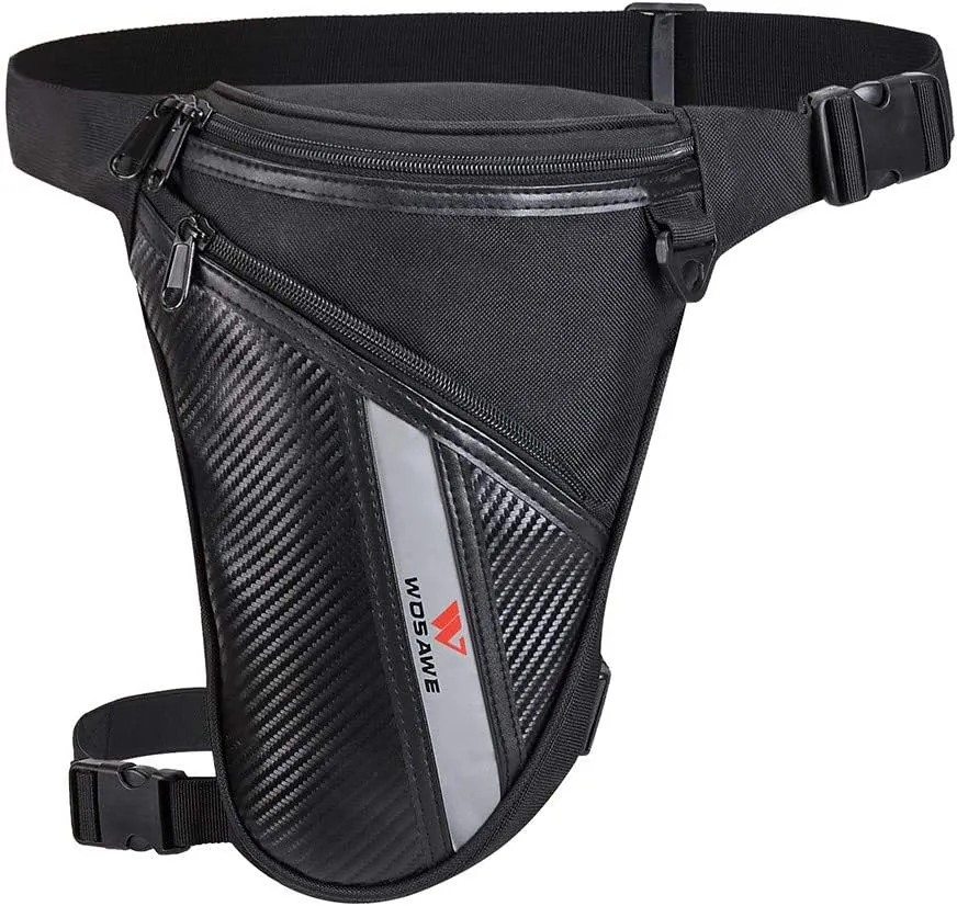 WOSAWE Motorbike Leg Drop Bag Camping Waist Pack Motorcycle Hip Bag with Key Ring, Black A