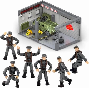 WW2 Building Block Army Military Toy 24 Policeman Figures Armored Toy Containers with Action Figures Building Brick Toy Battle Sets for Kids, C51004W