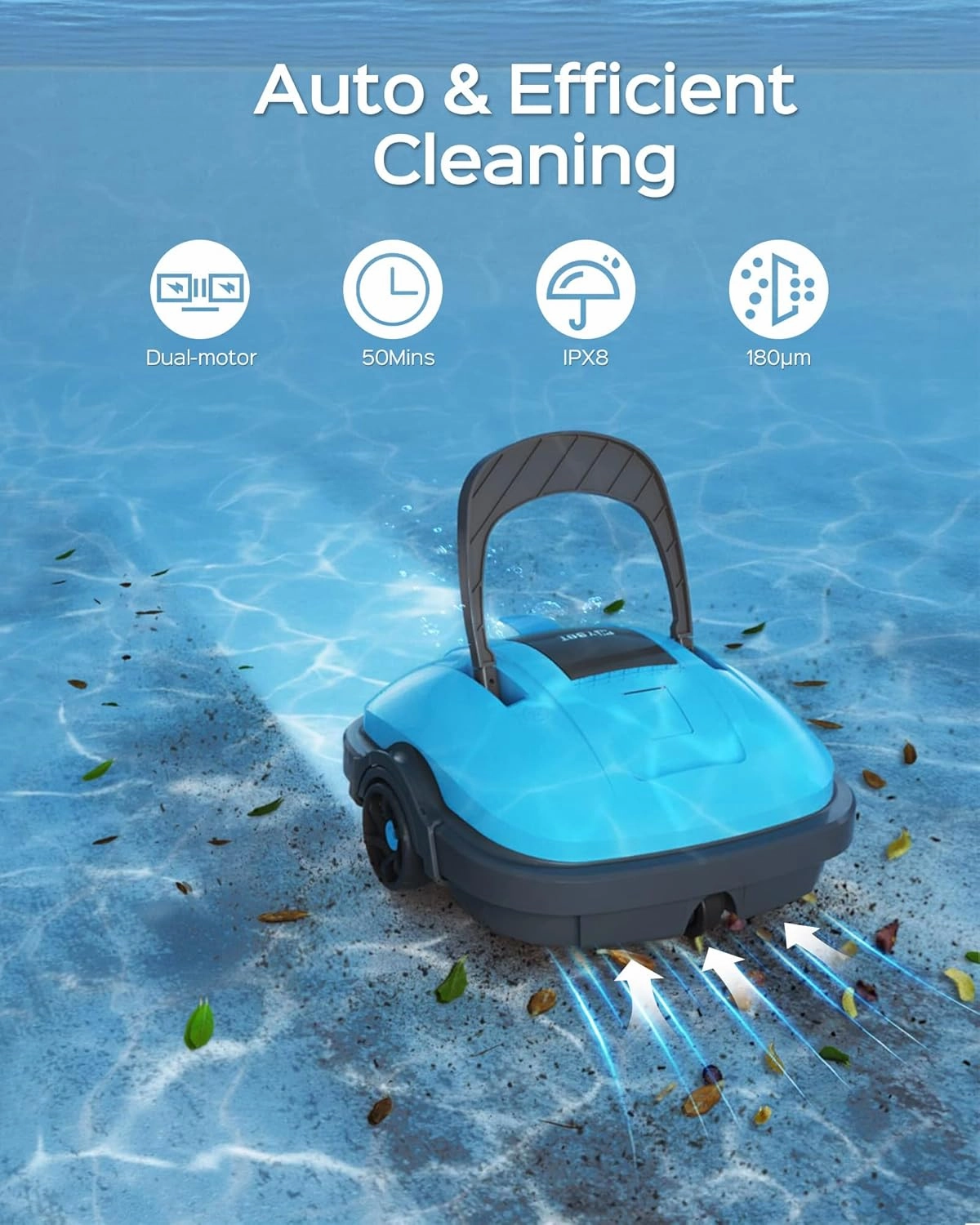 WYBOT Osprey 200 Robotic Pool Vacuum, Dual-Motor, Powerful Suction,180μm Fine Filter, Automatic Pool Cleaner, Self-Parking, Ideal for Above Ground Flat Pool-Blue