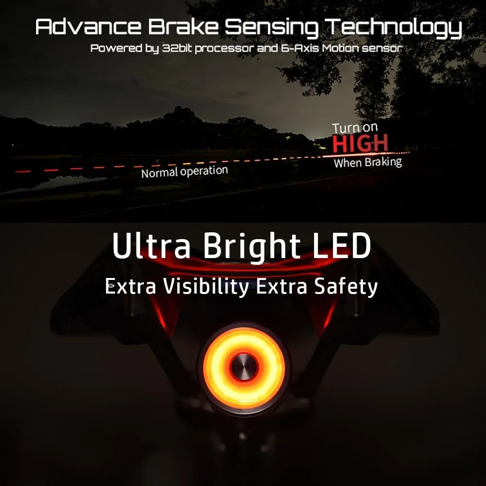 Xlite200 Carbon Fiber Bike Tail Light,Smart Brake Sensing Bike Rear Light,Auto On/Off,USB-C Rechargeable,6 Modes,420mAh, IPX6 Waterproof Ultra Bright LED Bike Lights for Night Riding.