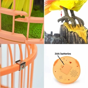 XuanAn High Simulation Electric Toy Pet Voice Control Birds with Cage Singing Chirping Moving Beak and Tail Children Gifts Home Garden Ornaments (Green)