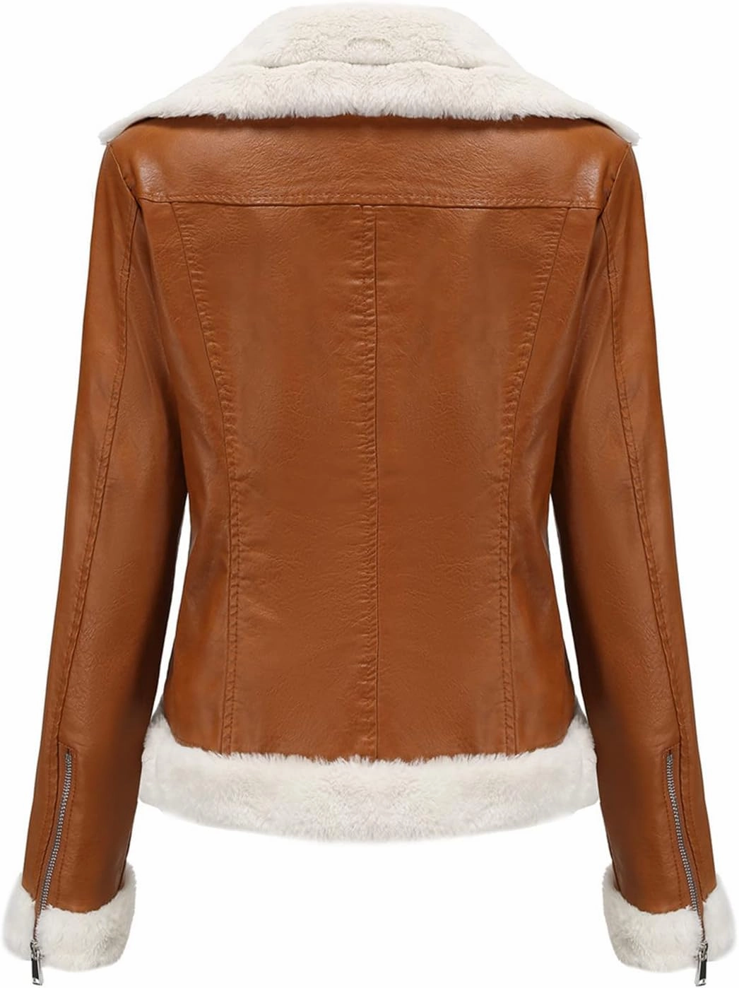 XUNRYAN Women's Faux-Leather Shearling Moto Bomber Jacket Sherpa Coat Winter Aviator Faux-Leather Coat Outwear Hippie Clothes
