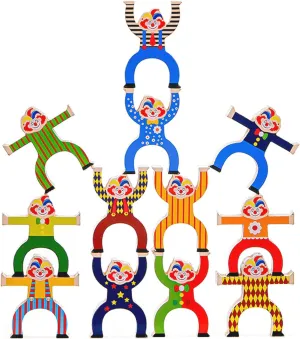 Xylolin Wooden Circus Clowns Stacking Toys, Jester Balance Blocks Game for Kids, Toddler Wood Toy Stacking and Balancing Blocks Set