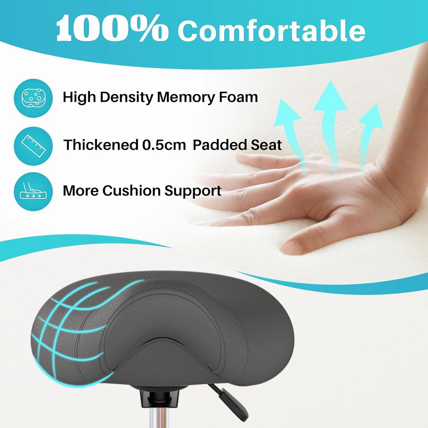 YEEZEE Saddle Stool Ergonomic- Comfortable Rolling Saddle Stool with Wide Thick Saddle Seat Padding, Swivel Adjustable Saddle Chair with Wheels and Ring Pedal for Medical Massage Salon (Grey)