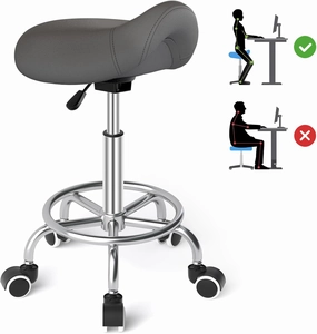 YEEZEE Saddle Stool Ergonomic- Comfortable Rolling Saddle Stool with Wide Thick Saddle Seat Padding, Swivel Adjustable Saddle Chair with Wheels and Ring Pedal for Medical Massage Salon (Grey)