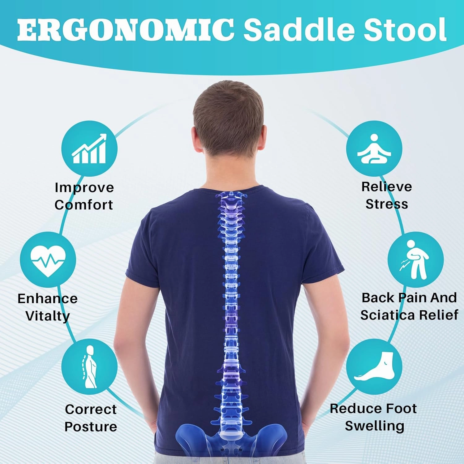 YEEZEE Saddle Stool Ergonomic- Comfortable Rolling Saddle Stool with Wide Thick Saddle Seat Padding, Swivel Adjustable Saddle Chair with Wheels and Ring Pedal for Medical Massage Salon (Grey)