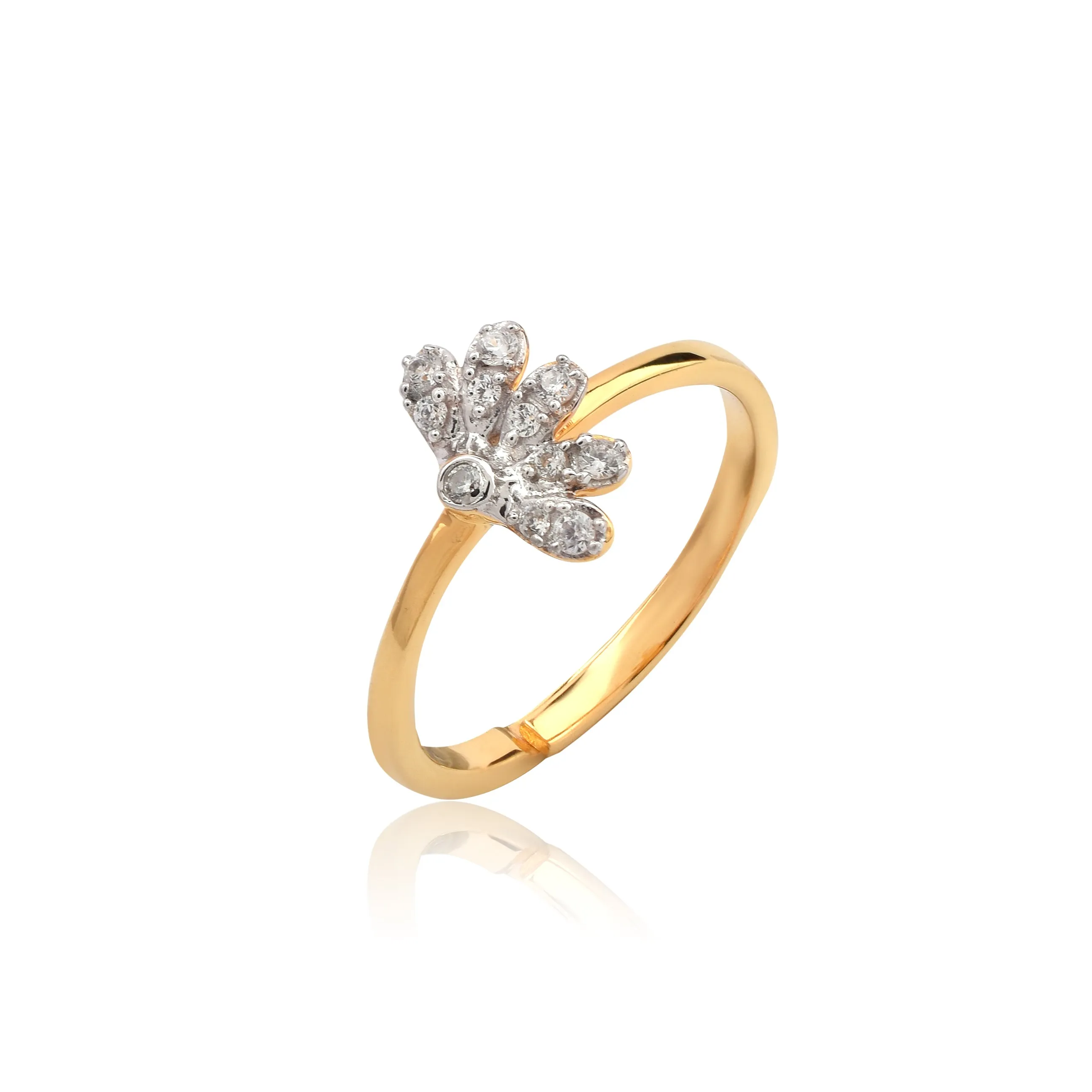 Yellow Gold Adjustable Silver Half-Flower Inspired Petal Lightweight Ring For Woman