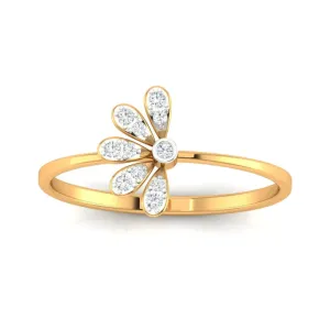 Yellow Gold Adjustable Silver Half-Flower Inspired Petal Lightweight Ring For Woman