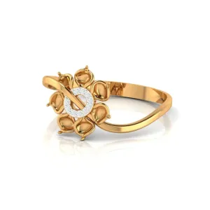 Yellow Gold Adjustable Silver Intertwined Floral Twisted Round Cut Ring For Woman