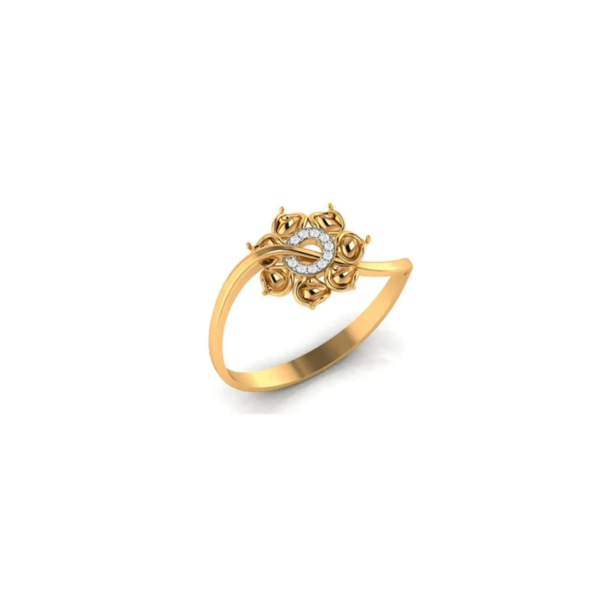 Yellow Gold Adjustable Silver Intertwined Floral Twisted Round Cut Ring For Woman