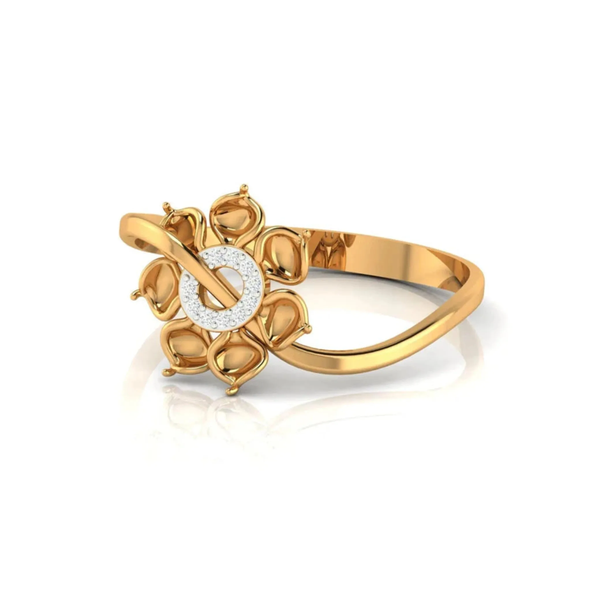 Yellow Gold Adjustable Silver Intertwined Floral Twisted Round Cut Ring For Woman