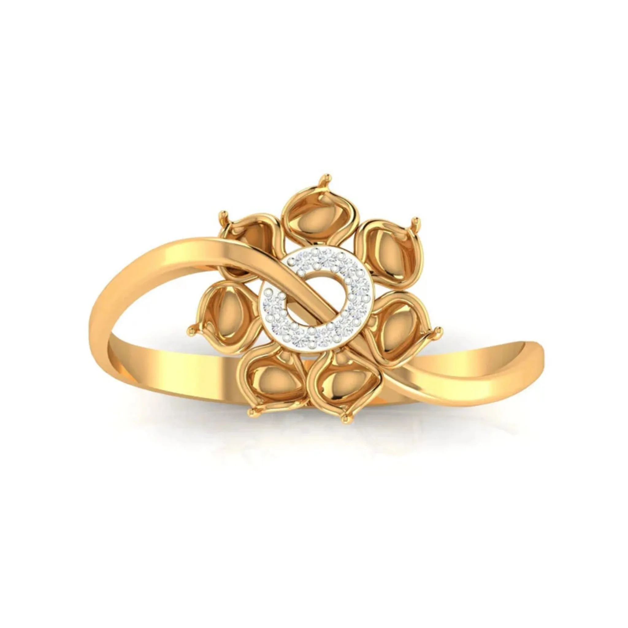 Yellow Gold Adjustable Silver Intertwined Floral Twisted Round Cut Ring For Woman