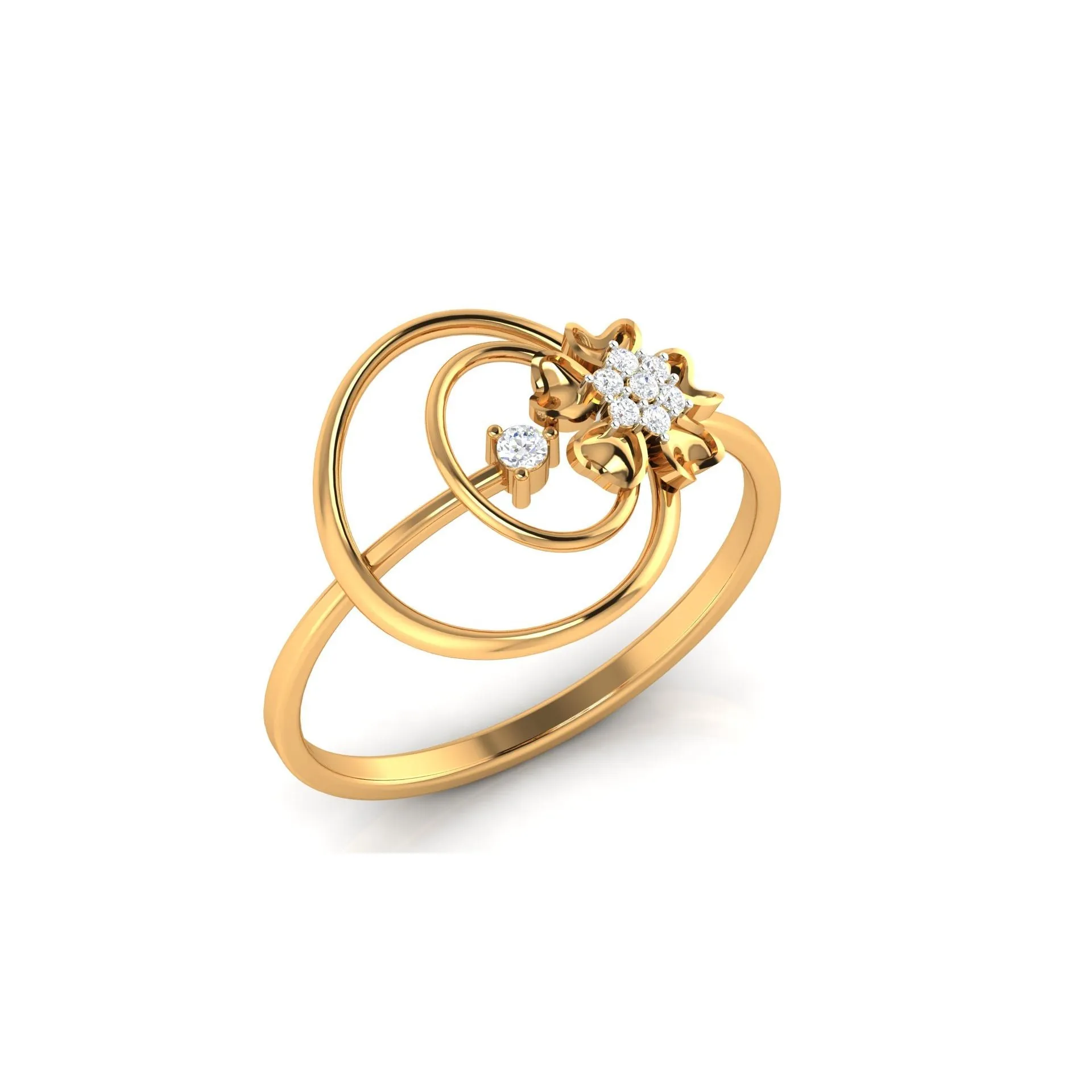 Yellow Gold Adjustable Silver Stylish Double Swirling Floral Zirconia Stones Ring For Woman