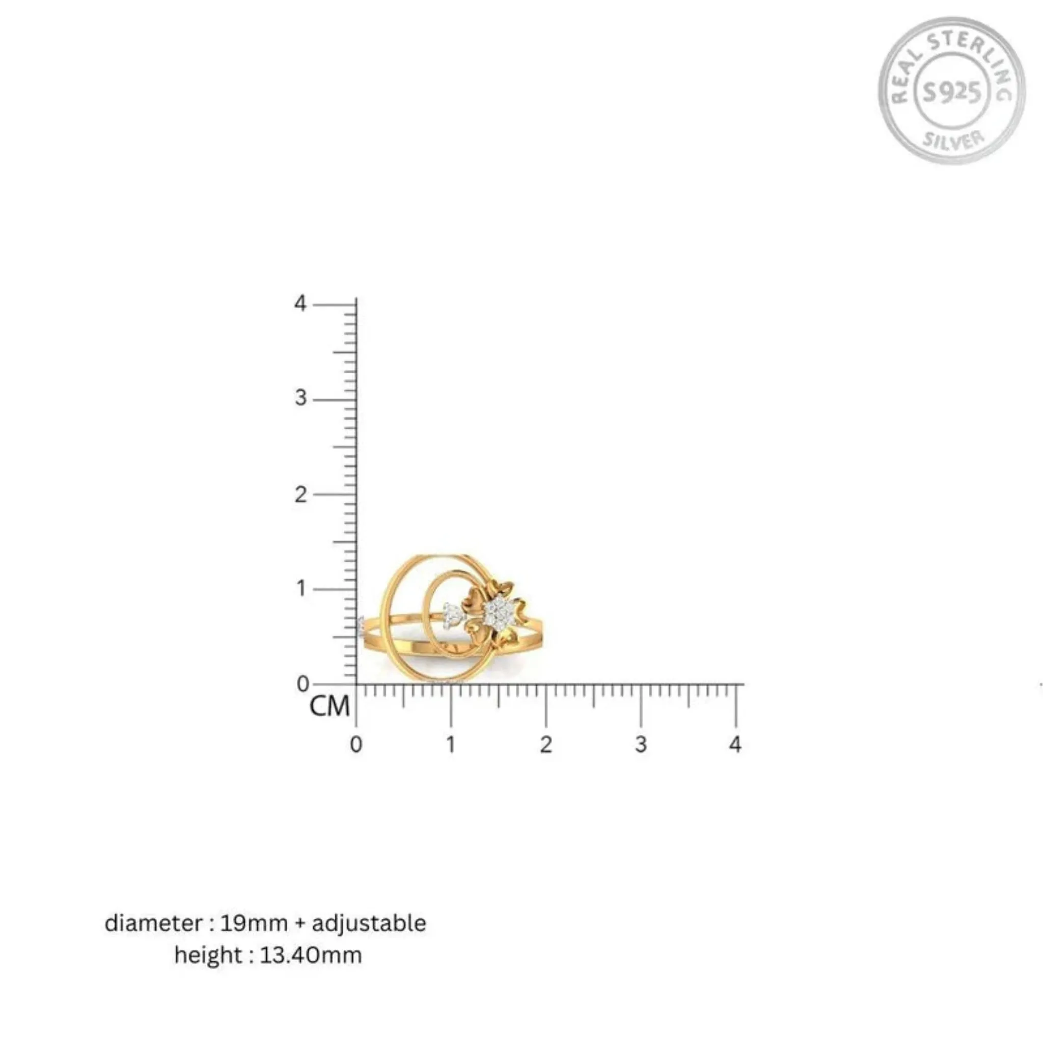 Yellow Gold Adjustable Silver Stylish Double Swirling Floral Zirconia Stones Ring For Woman