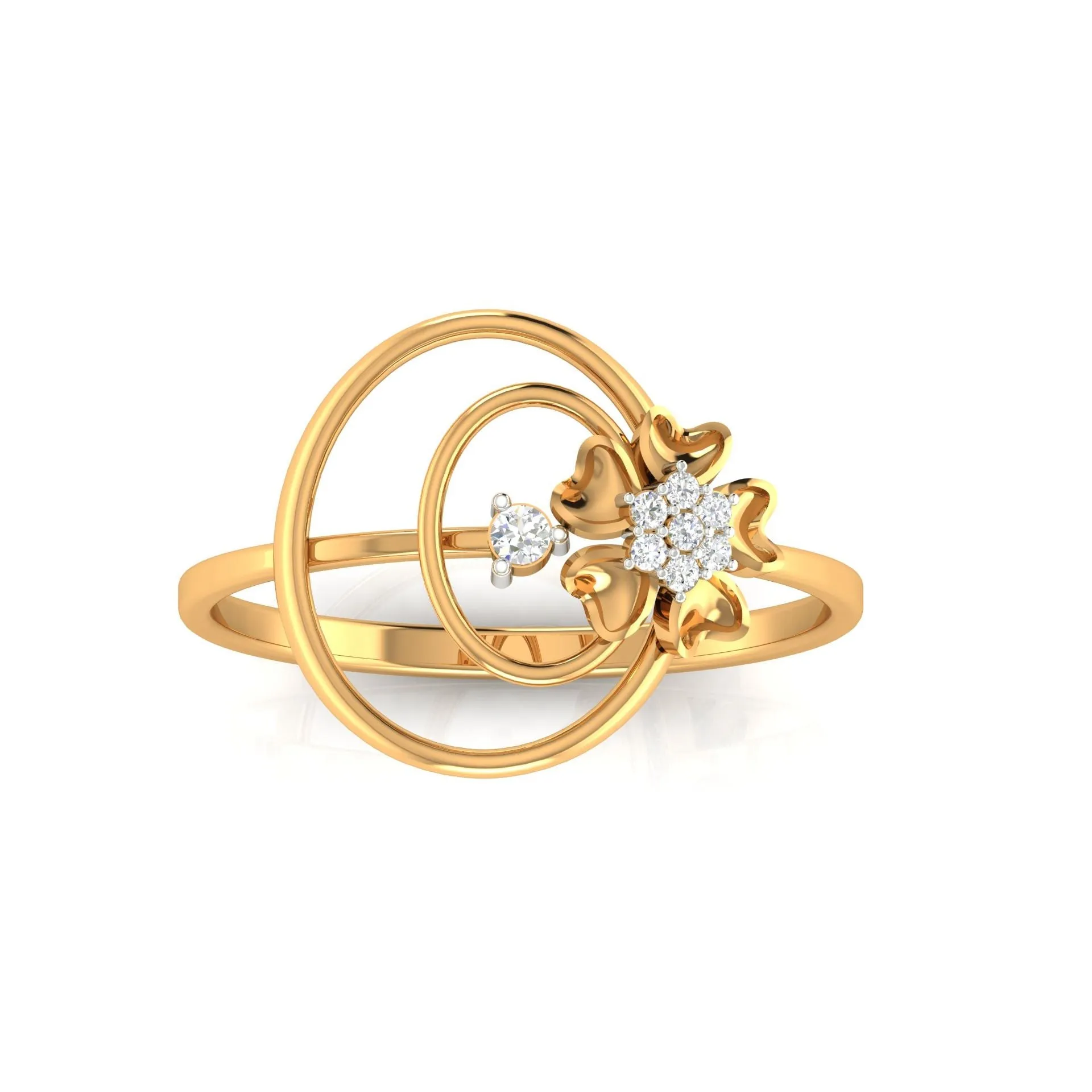 Yellow Gold Adjustable Silver Stylish Double Swirling Floral Zirconia Stones Ring For Woman