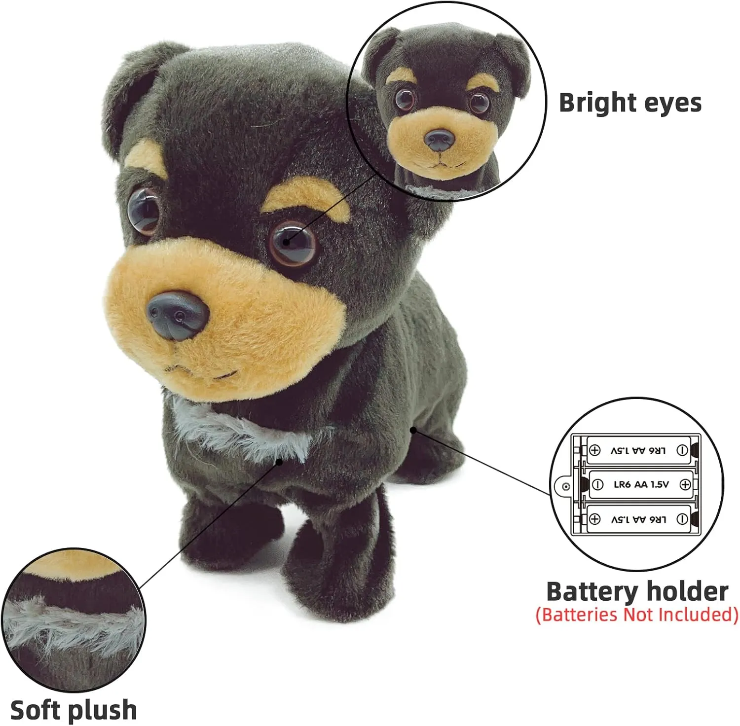 YH YUHUNG Black Walking and Barking Puppy Dog Stuffed Animated with Head Nod,Walking,Barking, Tail Wagging,Electrnoic Pets Puppy for Kids,Boys and Girls