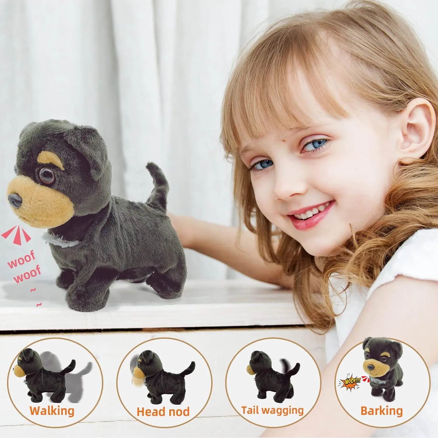 YH YUHUNG Black Walking and Barking Puppy Dog Stuffed Animated with Head Nod,Walking,Barking, Tail Wagging,Electrnoic Pets Puppy for Kids,Boys and Girls