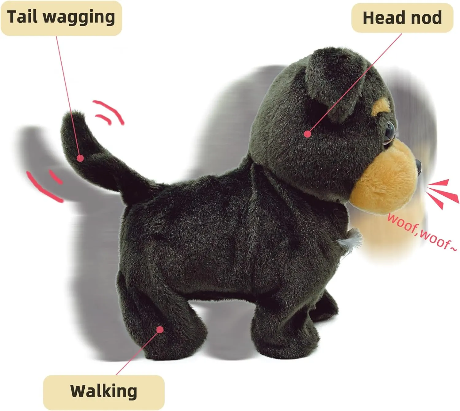 YH YUHUNG Black Walking and Barking Puppy Dog Stuffed Animated with Head Nod,Walking,Barking, Tail Wagging,Electrnoic Pets Puppy for Kids,Boys and Girls