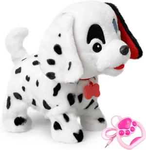 YH YUHUNG Walking Dalmatian Puppy with Remote Control Leash - Realistic Barking, Wagging Tail, and Head Nodding Actions - Interactive Plush Toy Electronic Pet Dog for Kids