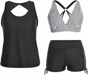 Yonique 3 Piece Tankini Swimsuits for Women Swim Tank Top Bathing Suits with Boy Shorts and Bra Athletic Swimwear