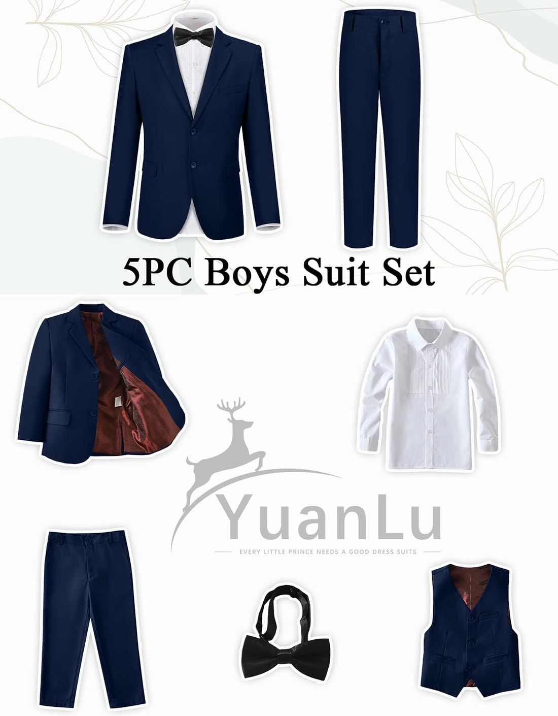 YuanLu Boys Suit for Kids Tuxedo Wedding Ring Bearer Outfit Boy Formal Suits 5 Piece Slim Fit Dresswear Suit Set